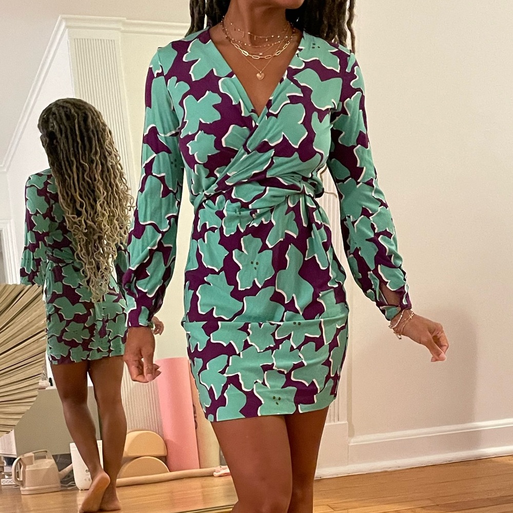 Diane von furstenberg green and purple dress size 2